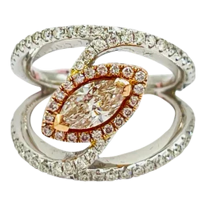 Mid 20th Century Natural Pink and White Diamond Ring in 14k 2 Tone Gold Size 7