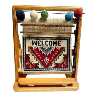 Vintage 1950s Turkish Miniature Oriental Rug Weaving Loom Welcome For Sale