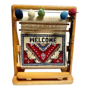 Vintage 1950s Turkish Miniature Oriental Rug Weaving Loom Welcome