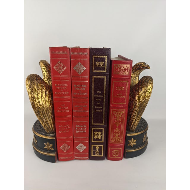 Set of 4 Red & Burgundy Gold Gilt Decorative Books, Dickens & Ellery Queen For Sale - Image 11 of 16