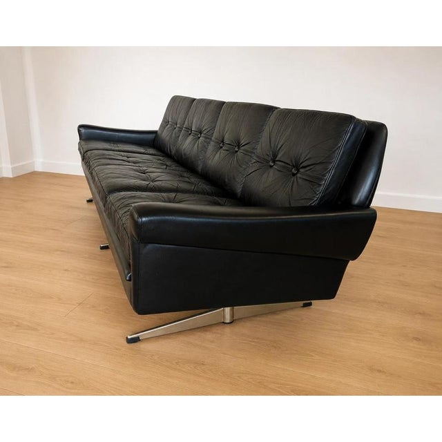 Animal Skin Vintage Danish Four-Seater Sofa in Black Leather and Chrome from Svend Skipper For Sale - Image 7 of 11