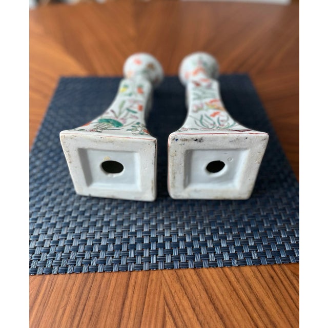 Rose 1970s Tall Hand-Painted Chinoiserie Candlestick Holders-Set of 2 For Sale - Image 8 of 8