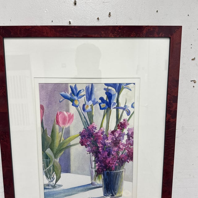 Green Ruth Beeve Jan's Flowers Framed Watercolor, Circa 1996 For Sale - Image 8 of 12