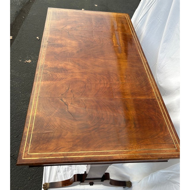 Title Early 19th Century English Regency Mahogany Writing / Sofa Table With Brass Paw Feet For Sale - Image 6 of 9