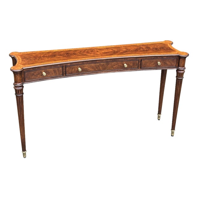 Vintage Walnut Inlaid Console Table from Brights of Nettlebed, 1980s For Sale