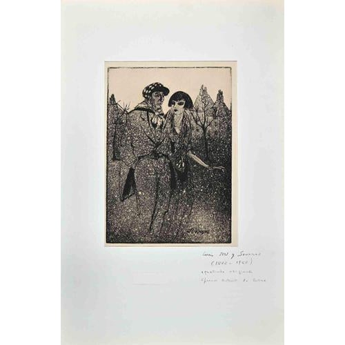 Couple is an original etching realized by Raimond Jou in the Early 20th Century. Good conditions. Specimen before the...