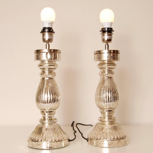 English Country Home Vintage Table Lamps French Country Lamps Faux Mercury Silver Glass Modern - A Pair For Sale - Image 4 of 10