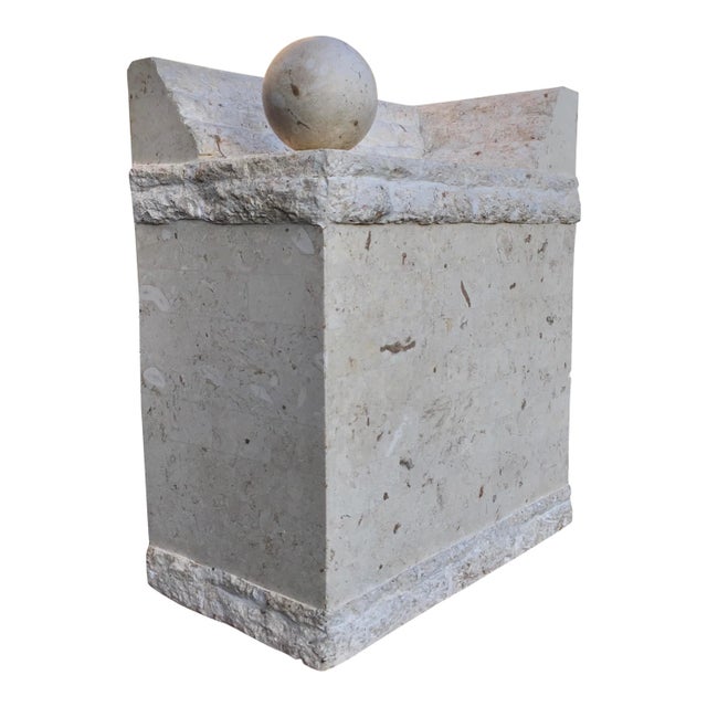 Large postmodern Maitland-Smith style dining table pedestal base in tessellated polished, and rough cut mactan stone,...