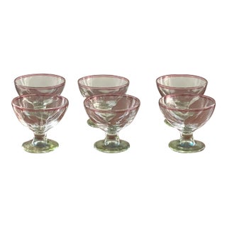 Vintage Italian Glass Footed Dessert Cups- Set of 6 For Sale