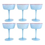 Baby Blue Ripple Optic Swirl Coupe Champagne Coctail Glasses (Set of 6) For Sale