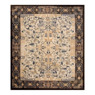 Spectacular Ivory Background Color and Brown Border With Medallion Pattern Antique Chinese Peking Rug For Sale