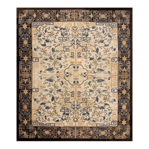 Spectacular Ivory Background Color and Brown Border With Medallion Pattern Antique Chinese Peking Rug