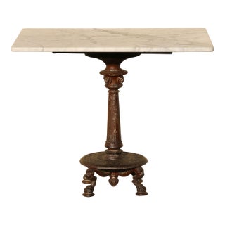 Antique French Bistro Marble Top Pedestal Table With Cast Iron Base, Circa 1900s For Sale