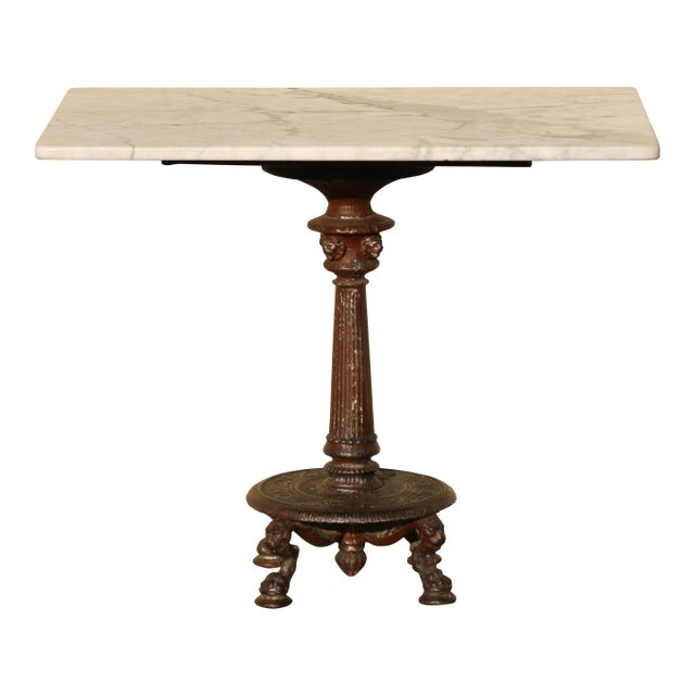 Antique French Bistro Marble Top Pedestal Table With Cast Iron Base, Circa 1900s For Sale