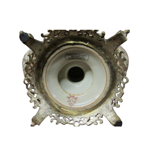 White 1980s Satsuma Bronze Porcelain Bronze Compote Urn Bowl Italian Regency For Sale - Image 8 of 9