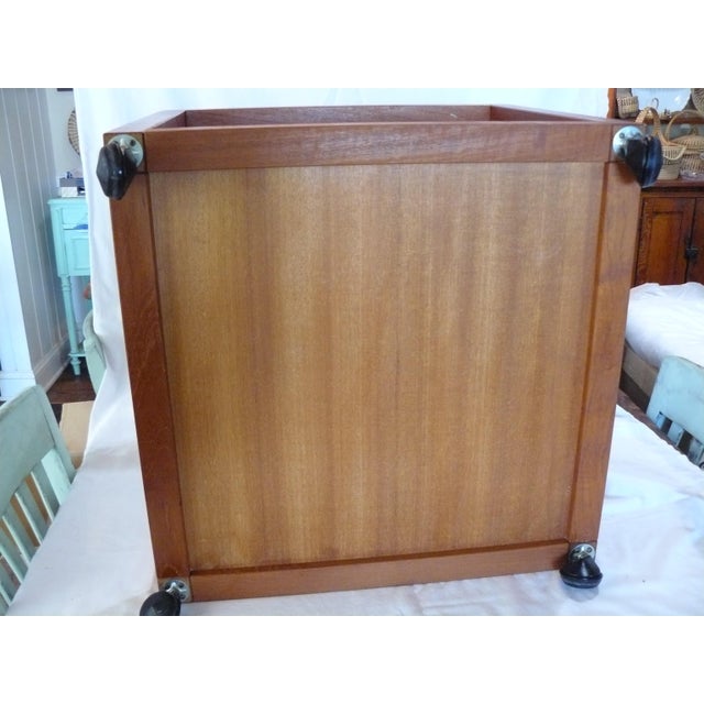 Vintage Teak Rolling End Table With Linen Magazine Sling For Sale - Image 10 of 10