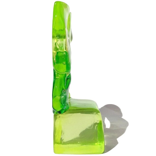 Vintage Murano Salviati Luciano Gaspari Uranium Uv Reactive Yellow Green Italian Art Glass Abstract Sculpture For Sale - Image 9 of 11