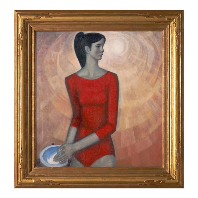 "Gymnast With Chalk" Original Oil Painting by Evgeny Yasvin Circa 1961 For Sale