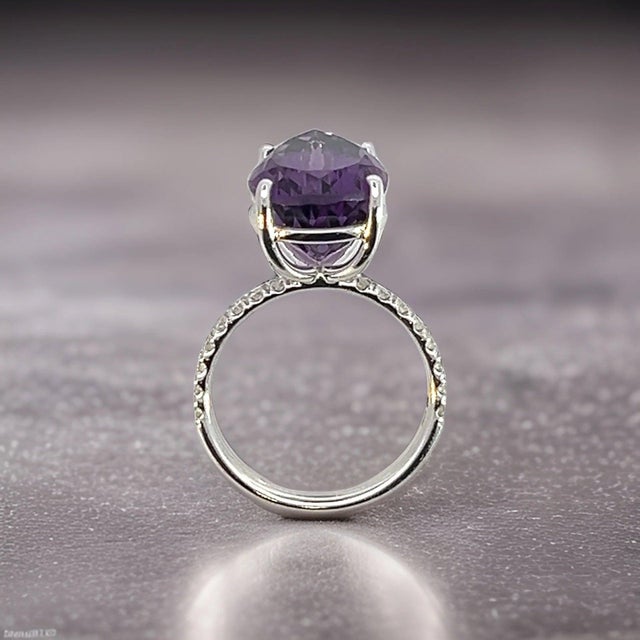 Natural Amethyst Diamond Ring 6.5 14k White Gold 7.67 TCW Certified For Sale In New York - Image 6 of 15