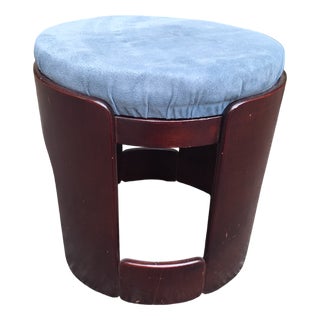Dark Wood Ottoman with Blue Seat, 1960s For Sale