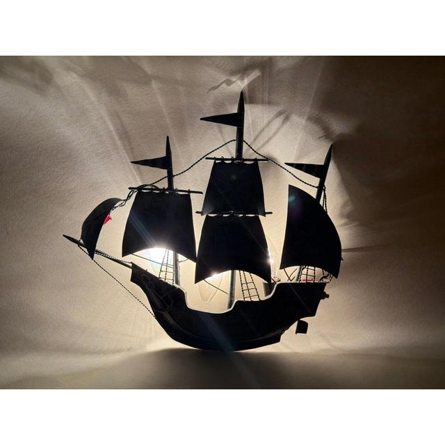 Spanish Galleon Columbus' Santa Maria Sailing Ship Wall Lamp in Wrought Iron, 1950s For Sale - Image 11 of 14