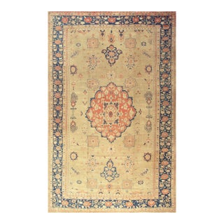 1930s Classic Allover Medallion Beige Field Antique Knotted Persian Mahal Rug For Sale