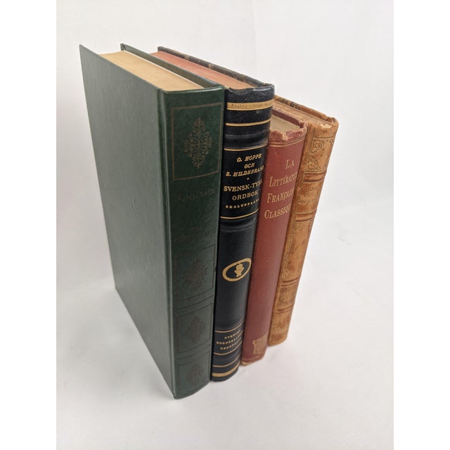 Paper Vintage European Decorative Library Books in Green, Black, Burgundy & Tan, Set of 4 For Sale - Image 7 of 14
