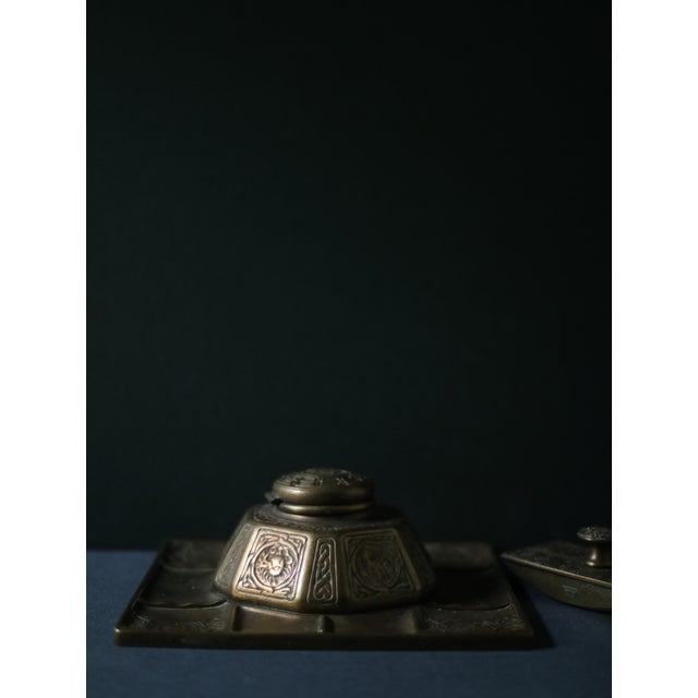 Tiffany Studios New York Zodiac Bronze Inkwell With Pen Tray and Rocker Blotter For Sale - Image 17 of 18