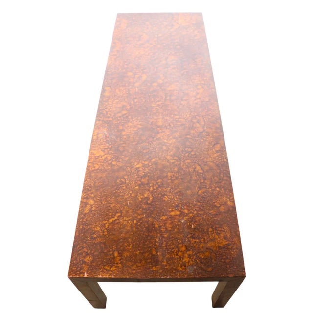 Parsons style coffee table in faux tortoise shell formica, by Lane Alta Vista c 1970's. Chic and voguish Brutalist school...