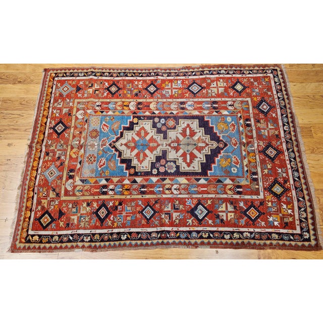 19th Century Anatolian Village Area Rug, Handwoven, Purple & Turquoise, 4' x 6' For Sale In Chicago - Image 6 of 15