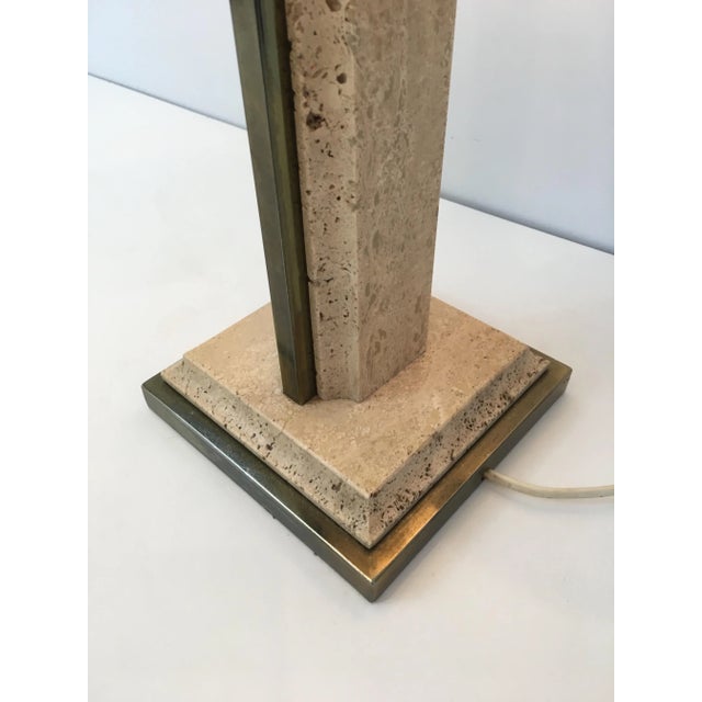 Mid-Century Modern 1970s Travertine and Gilt Metal Table Lamp For Sale - Image 3 of 12