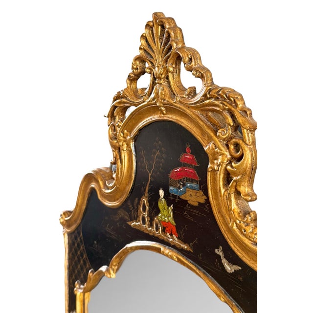 Late 20th Century Late 20th Century Georgian Style Black Chinoiserie Mirror by Friedman Brothers For Sale - Image 5 of 7