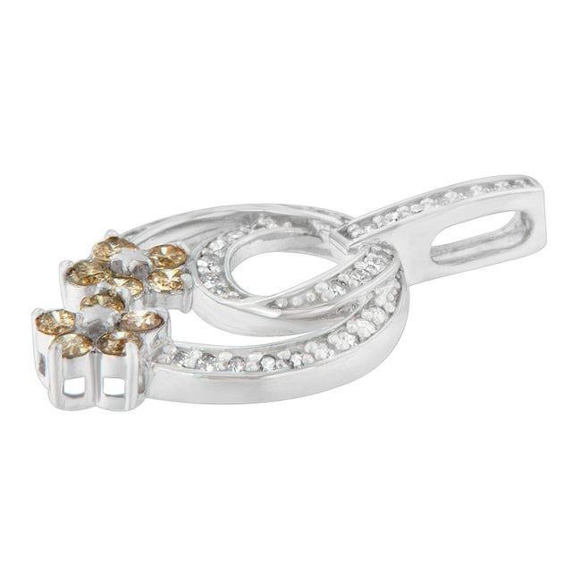 Contemporary .925 Sterling Silver 1 cttw Round Cut Diamond Floral Garden Pendant Necklace (H-I, I1-I2) For Sale - Image 3 of 4