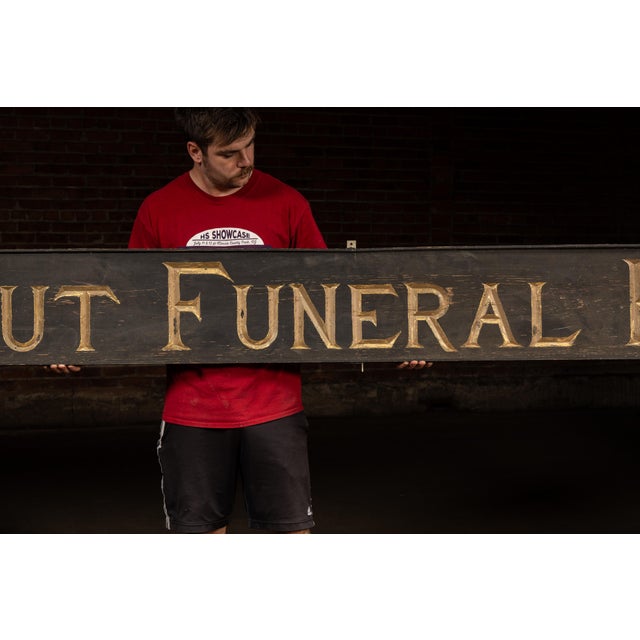 Antique Hand-Carved "Bookhout Funeral Home" Painted Wood Sign For Sale - Image 4 of 15