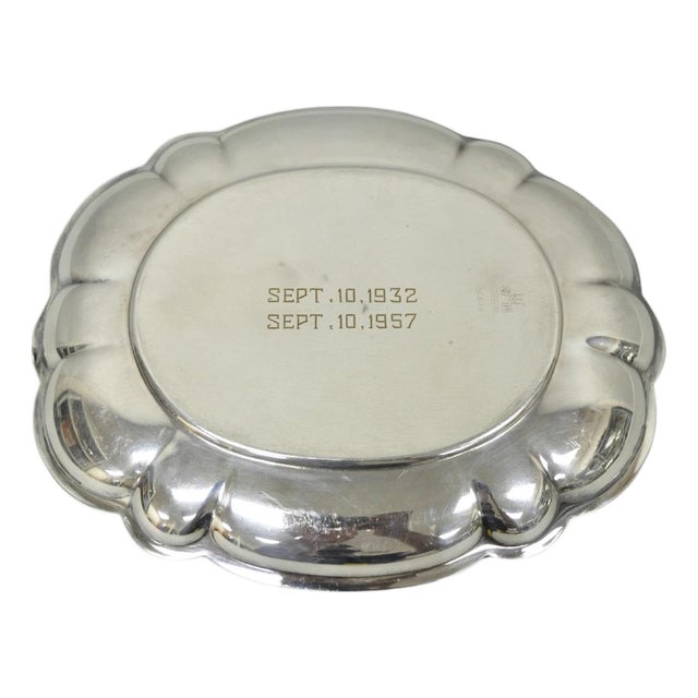 Vintage Gorham Yc 644 Engraved Silver Plated Small Scalloped Serving Dish For Sale
