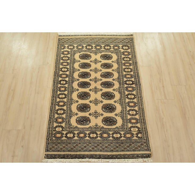 Tribal Bokhara Rug 3’1” X 4’7” Beige Wool Tribal Hand-Knotted Oriental Carpet For Sale - Image 3 of 11