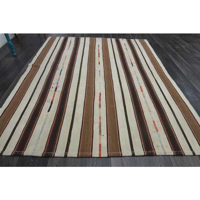 1970s Vintage Handmade Wool Cotton Beige Brown Kilim Area Rug For Sale In San Francisco - Image 6 of 11