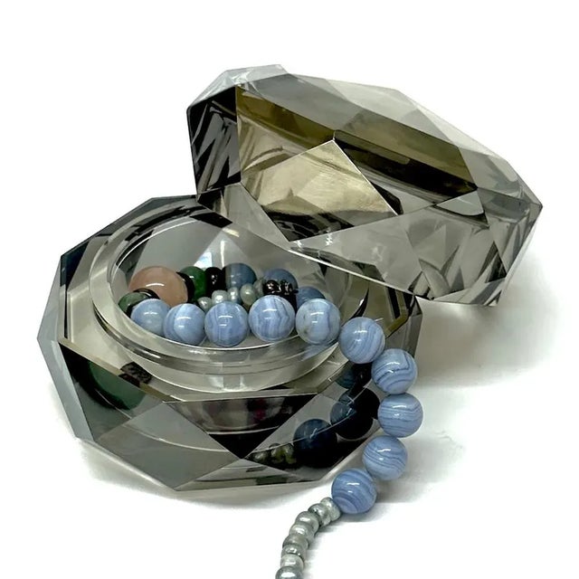 Arteriors Home Arteriors Smokey Grey Iridescent Crystal Clarion Trinket Box For Sale - Image 4 of 10