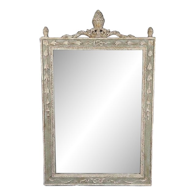 Mid 20th Century Swedish Gustavian Style Trumeau Wall Mirror With Laurel Swags - Newly Painted For Sale
