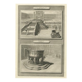 Pieter Mortier, Bronze Pillars and the Molten Sea of Solomon's Temple, 1700, Engraving For Sale