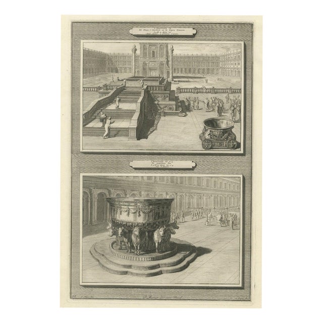 Pieter Mortier, Bronze Pillars and the Molten Sea of Solomon's Temple, 1700, Engraving For Sale