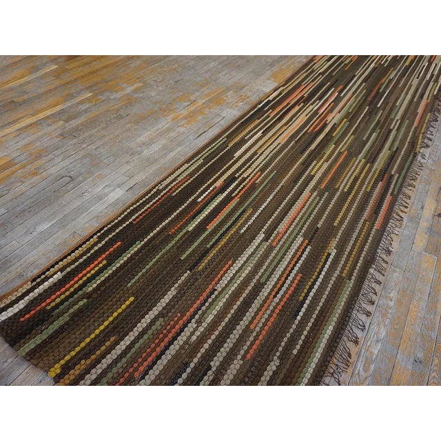 1930s Multi Brown Stripe Folk Art Antique American Braided Rug 3'6'' X 13'9'' Wool Carpet Runner For Sale - Image 11 of 15