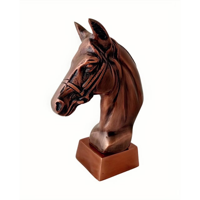 Copper Antique Copper Finish Metal Horse Bust Sculpture For Sale - Image 8 of 10