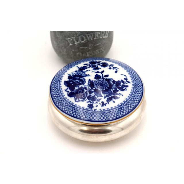 Plain Silver Candy Box with Porcelain Lid For Sale - Image 4 of 5