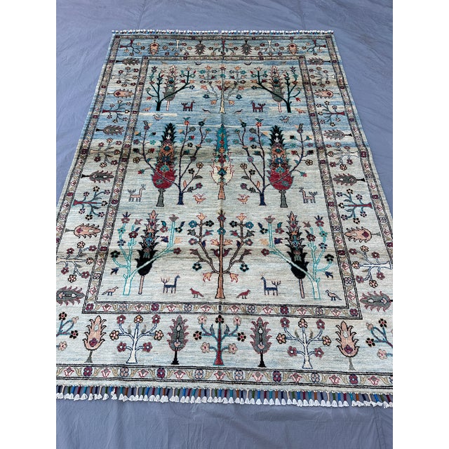 Textile Afghan Pictorial Tree of Life Hand-Knotted Wool Rug - 7'11" X 5'6" For Sale - Image 7 of 14
