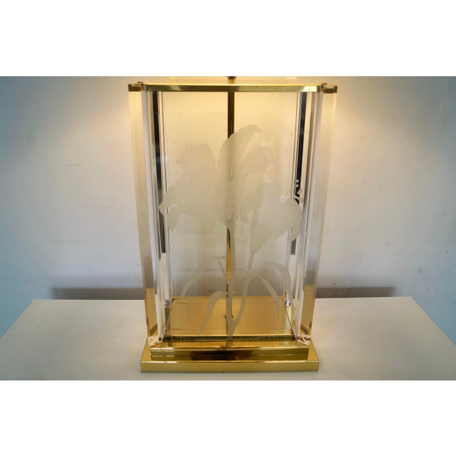 1980’s Hollywood Regency Etched Glass, Brass, & Lucite Table Lamp by Fredrick Ramond For Sale - Image 12 of 12