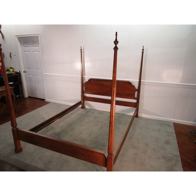 Traditional Hitchcock Solid Maple Queen Size Pencil Post Bed For Sale - Image 3 of 7