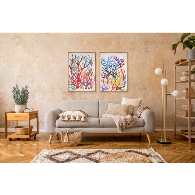 Paper 2025, Colorful Marine Vegetations, Large Diptych Coral Reef, Gouache Crayon on Watercolor Paper by Romina Milano- Set of 2 For Sale - Image 7 of 9