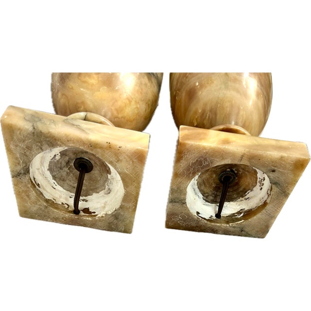 Alabaster Pair of Italian Alabaster Urn Table Lamps For Sale - Image 8 of 12