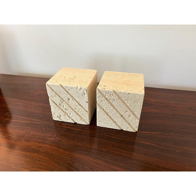 Mid-Century Modern Vintage Travertine Cube Bookends by Fratelli Mannelli - a Pair For Sale - Image 3 of 9